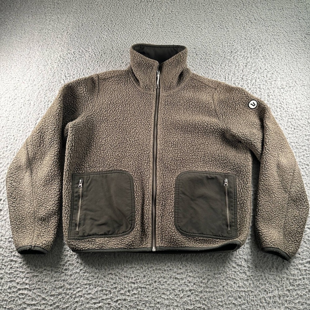Vuori Alpine Sherpa Fleece Jacket Womens S Olive Full Zip Pockets Cozy